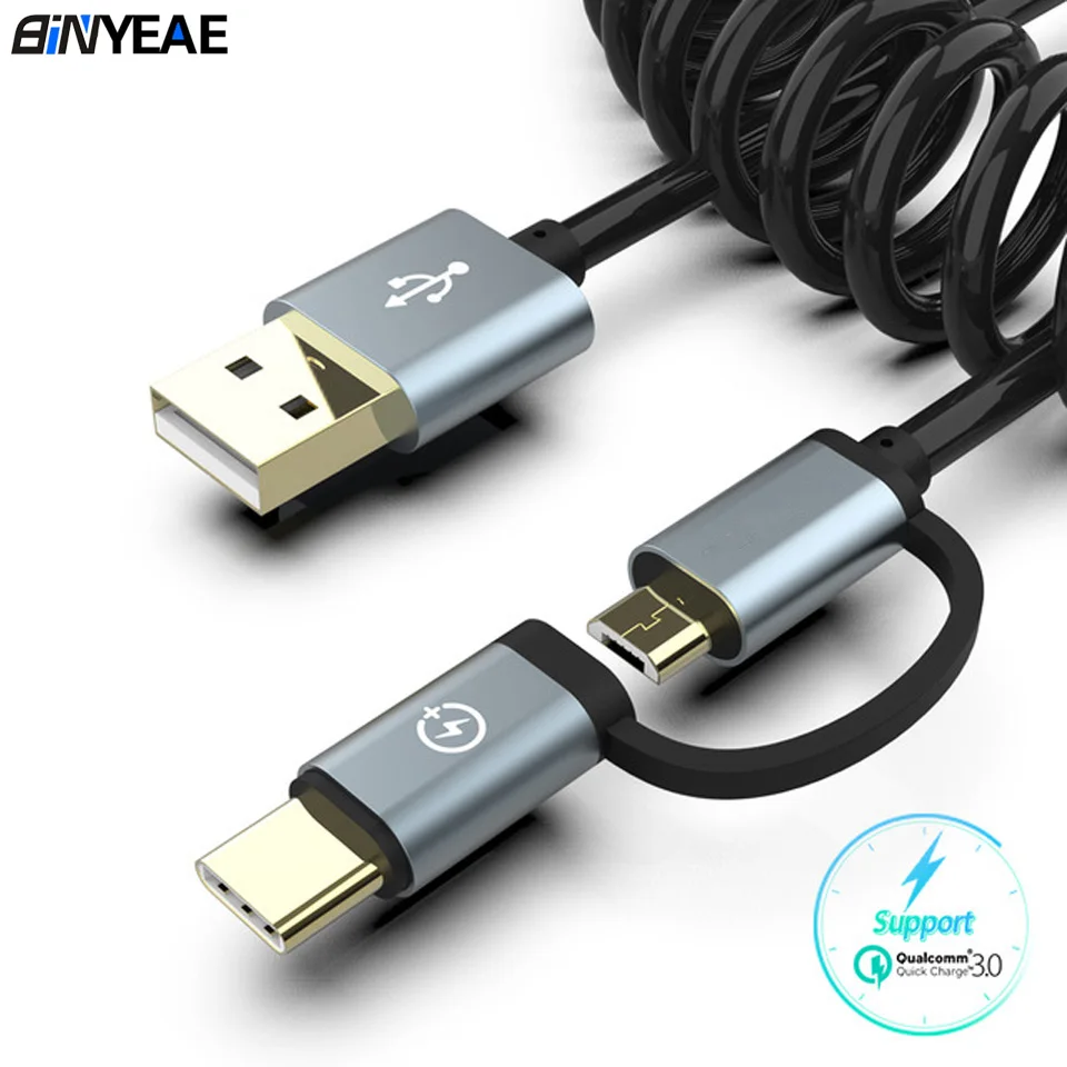 magnetic phone charger 2 in 1 USB Data Cable Portable Spring Micro USB Type C Mobile Phone Fast Charging Charge Cable for Samsung Galaxy Xiaomi Huawei phone charger cord