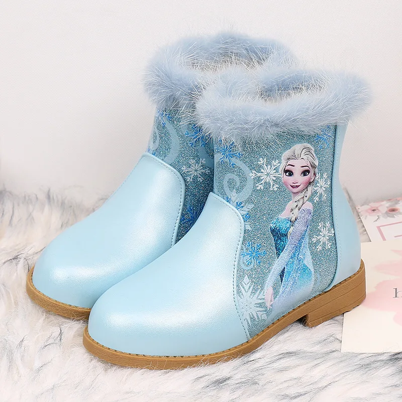 Preise Mädchen gefrorene elsa Herbst Winter Prinzessin Stiefel Disney Nette Warme Perlen Cartoon Elsa Leder Kinder Cartoon schuhe