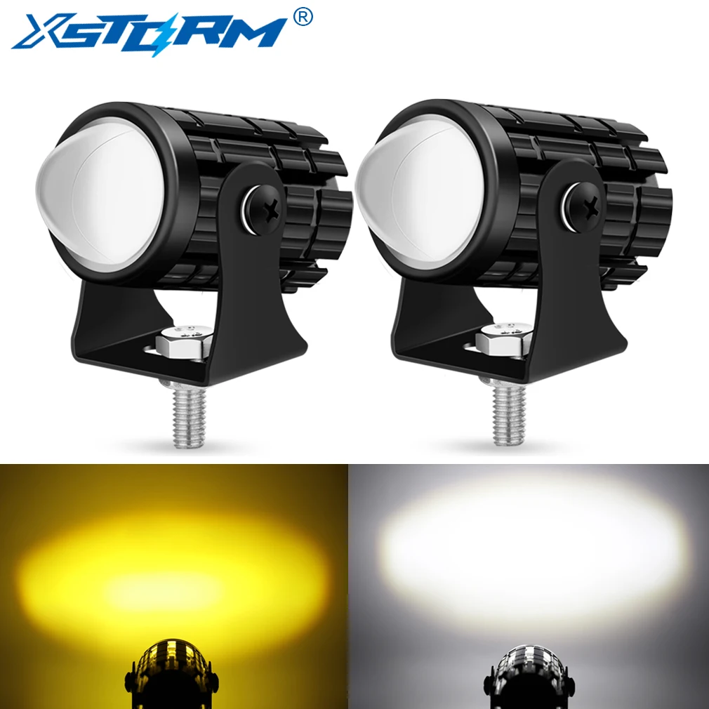 XSTORM H4 H6 LED Projector Lens Headlight, Dual Color Universal Motorcycle ATV Scooter Driving Auxiliary Spotlight Lamp