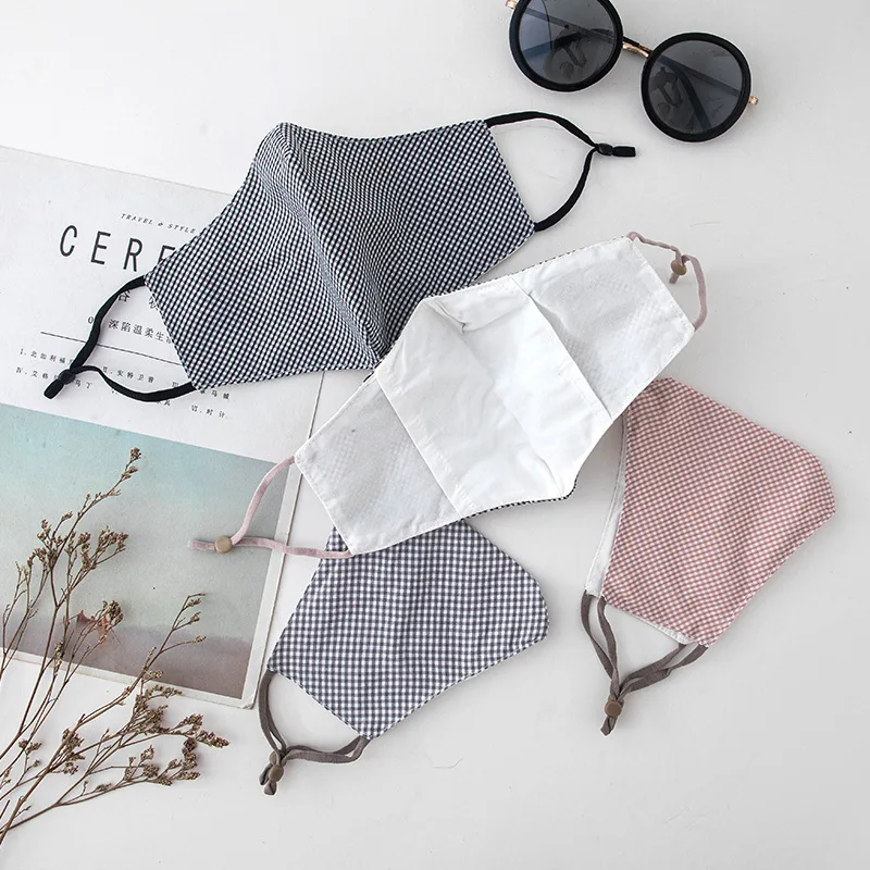 유니섹스 코튼 체크 무늬 페이스 마스크 봄과 가을 통기성 3 차원 페이스 마스크 레트로 단순 워셔블 필터 삽입 가능