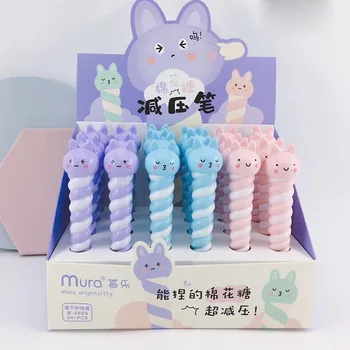 

24 pcs/lot Kawaii Cotton Candy Decompression Gel Pen Cute 0.5mm Sponge Neutral Pen School writing Supplies Promotional Gift