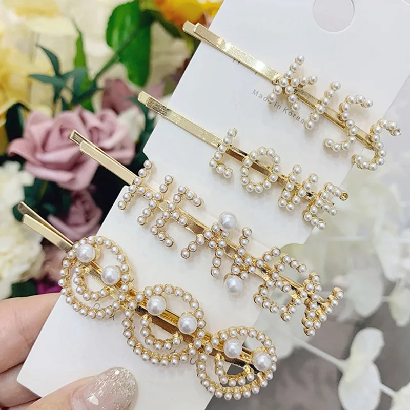 New Fashion Pearl Letter Metal Hair Clips For Girls Women Hairpins Adult Hair Accessories Headwear Smiley Face Hair Barrettes