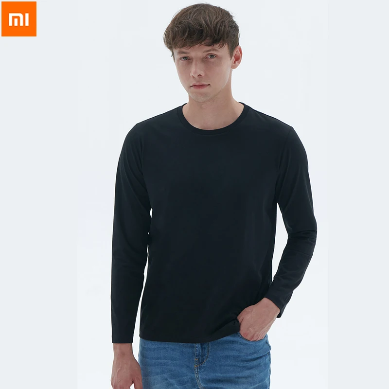 Новинка мужские однотонные футболки Xiaomi Youpin с длинным рукавом свободная