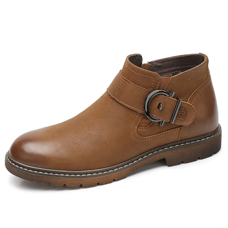CAMEL/зимняя мужская обувь в английском стиле; короткие ботинки челси; модные мужские ботинки; мягкая стелька из свиной кожи; мужская обувь - Цвет: A842213791Brown