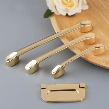 Zinc Alloy Decorative Furniture Bright Gold Door Handle Modern Simplicity Kitchen Cabinet Drawer Flush Handles Hardware Knobs