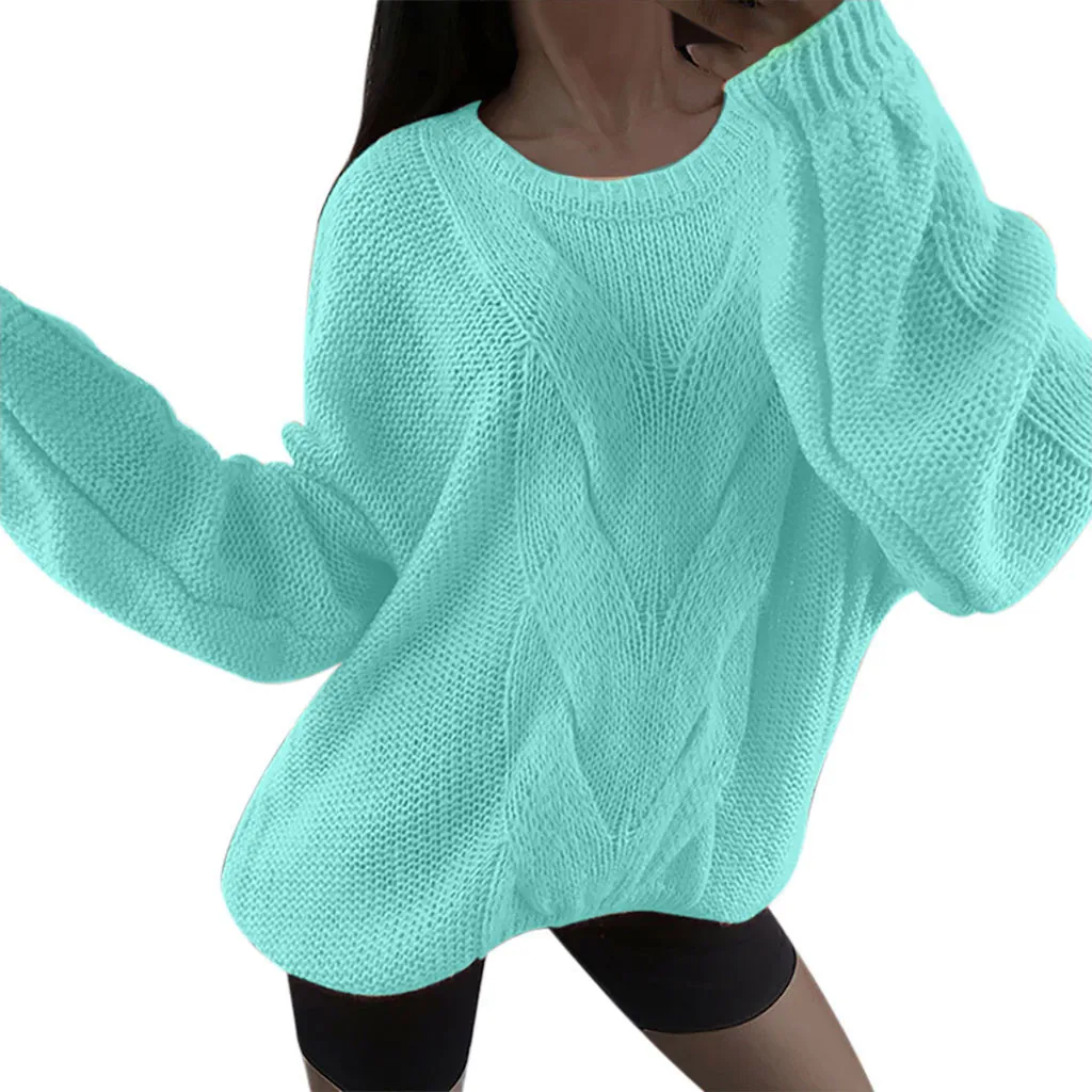 Флюоресцентная одежда, Женский вязаный свитер Одноцветный зимний теплое с длинными рукавами, переливающиеся Топы# F