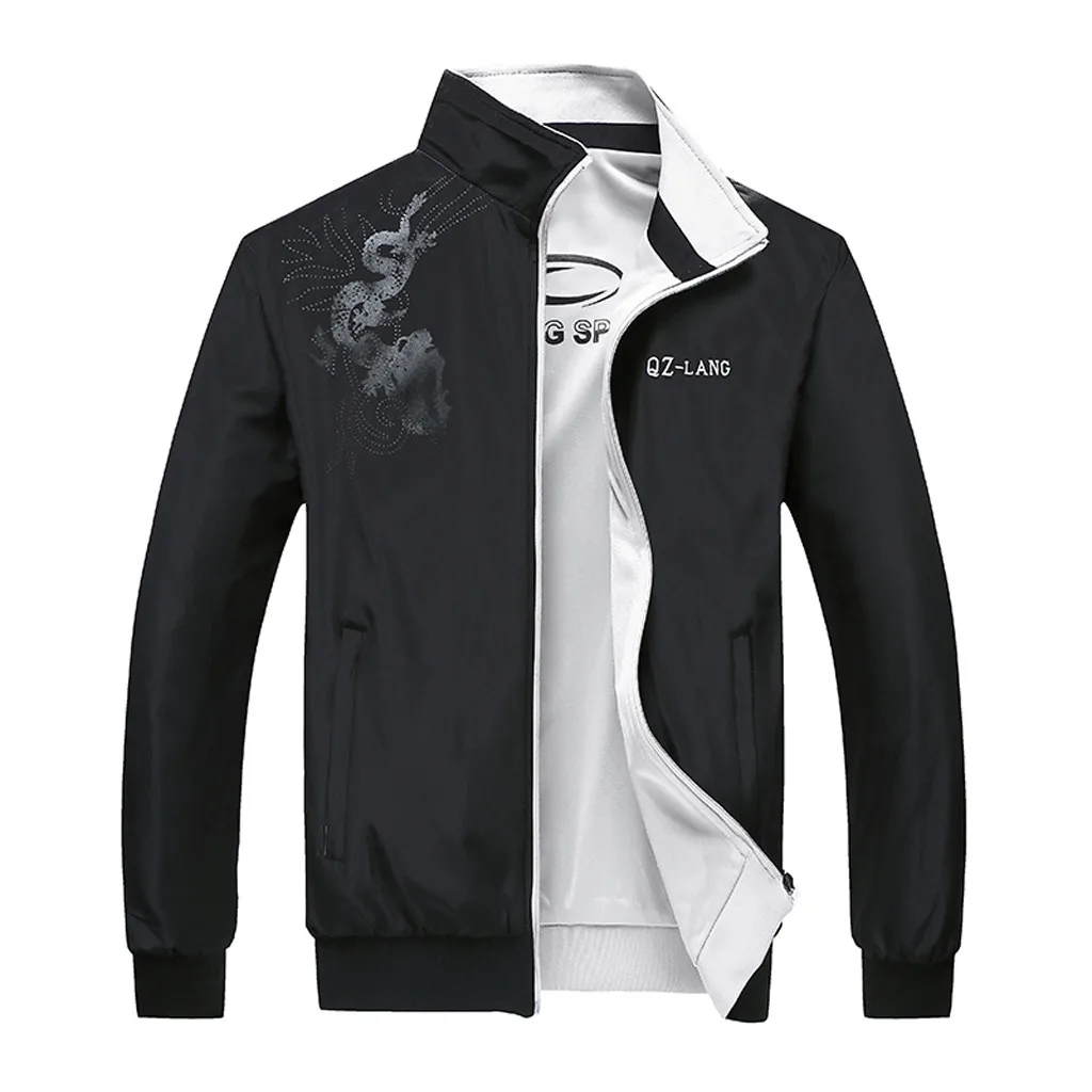

Men's Autumn Casual Fashion Printing Two-sided Wear Jacket Zipper Outwear Coat