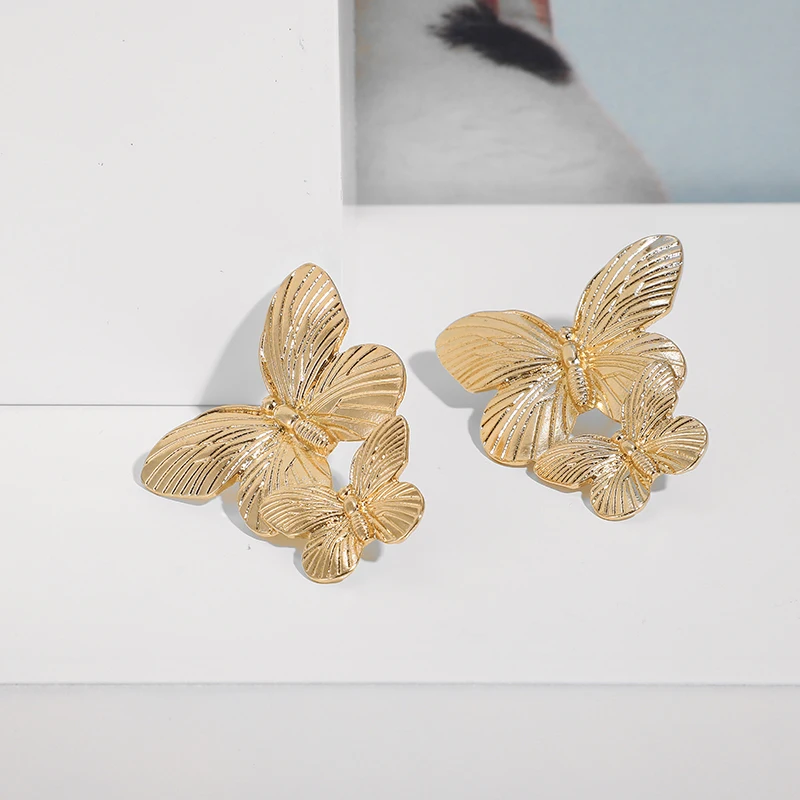 Tocona Модные Двухслойные висячие серьги-бабочки для женщин, милые золотые висячие серьги в виде животных, ювелирные изделия, 8949