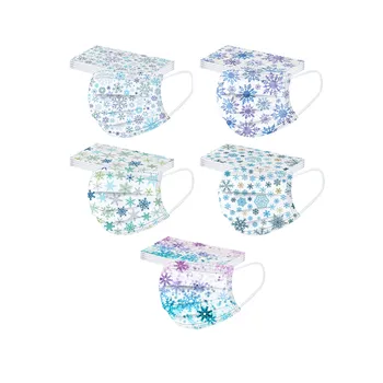 

50pc Adult's Snowman Printed Mask For Skin Care Fashion Disposable Protective Face Masks 3 Layer Ply Non-woven Mouth Masks