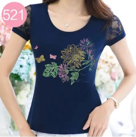 picture color Vetement Femme, женская футболка, стразы, летняя, женская футболка, Алмазный принт, топ, футболка, женская одежда, Poleras De Mujer Moda - Цвет: picture color