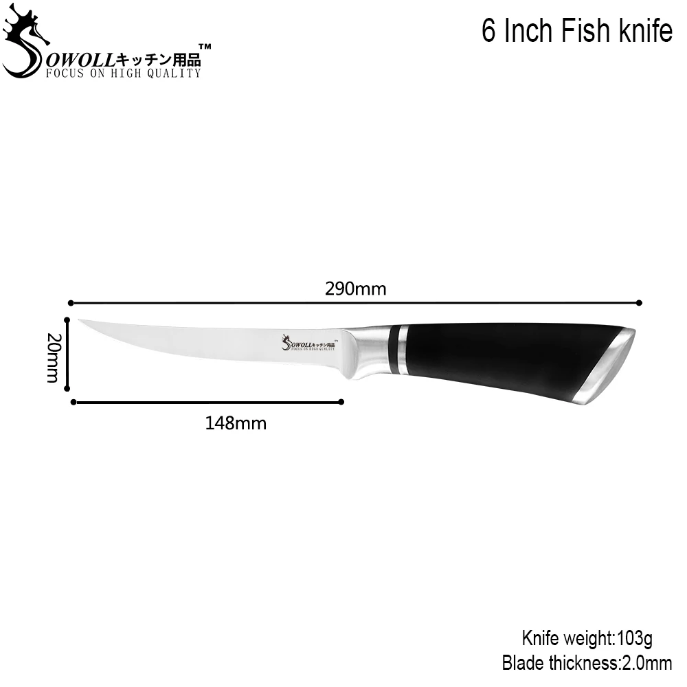 Sowoll кухонный нож сантоку из нержавеющей стали 7 дюймов ABS+ нержавеющая сталь черная ручка нож суши мясо рыба сашими фрукты инструменты - Цвет: 6 fishing knife