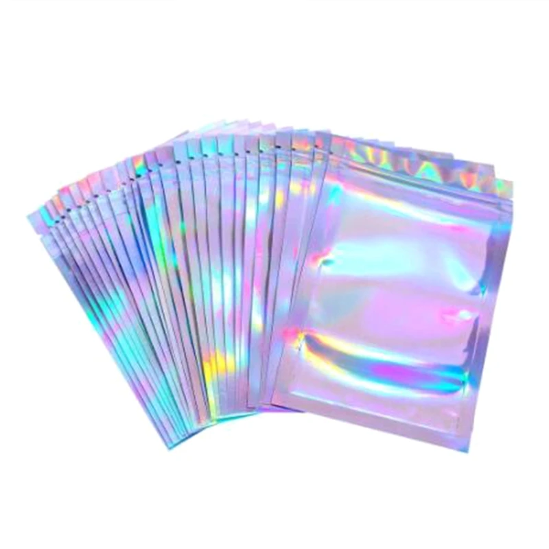 

100pcs Translucent Zip Lock Bags Holographic Storage Bag Xmas Gift Packaging Socks Sexy Lingerie Glove Cosmetics Pouch