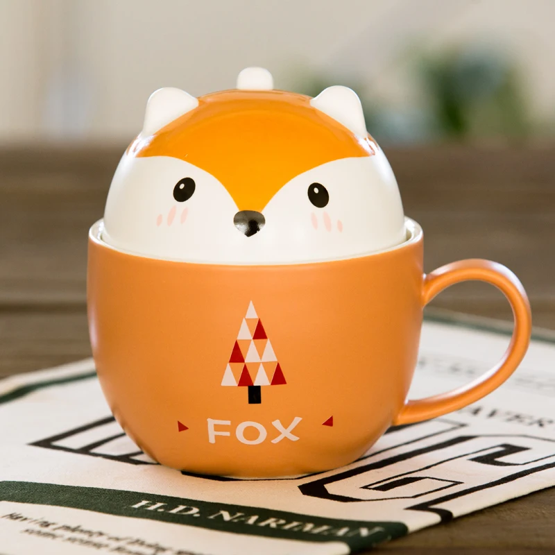 Comprar Adorable taza de café de gato y pez para el desayuno, taza de té de cerámica de oso cerdo zorro perro taza de leche