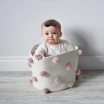 

New Nordic hand-made wool ball cotton rope storage bucket small fresh desktop finishing storage basket sundries storage basket