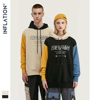 

INFLATION Design Loose Fit Hoodie Men Winter Hoodies Color Block With Print Logo Fleece Hoodies Cotton Terry Men Hoodie 9624W
