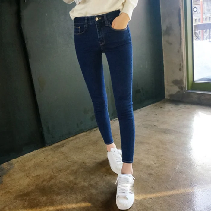 Горячая Womem джинсы сплошной цвет Slim Fit Эластичные повседневные джинсы-карандаши CXZ