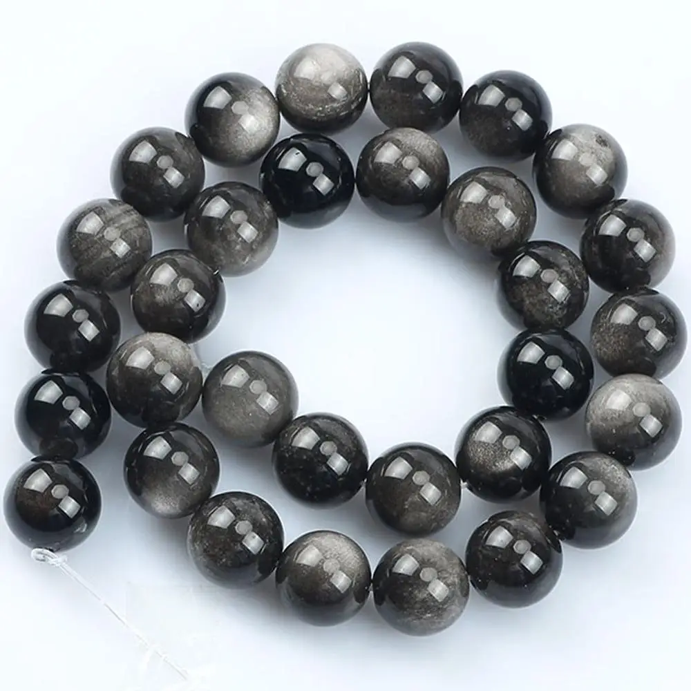 Bracelet Pierre Naturelle Obsidienne Noir Doré, Perles 6mm, élégance Mystique (ajustable)