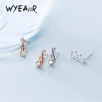 

WYEAIIR 925 Sterling Silver Asymmetric Mini Musical Instrument Guitar Note Female Stud Earrings
