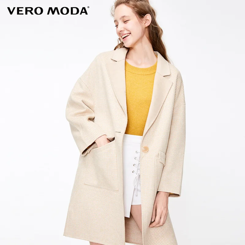 Vero Moda женское Новое Чистое шерстяное пальто средней длины с поясом сзади | 318327542 - Цвет: Mushroom cream