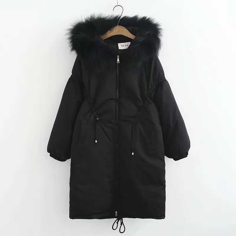 Длинные пуховики, женские зимние куртки, повседневная куртка с меховым воротником и капюшоном, теплое плотное пальто размера плюс, Женская куртка-пуховик