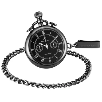 

KS Retro Golden Carving Case Stopwatch Function Roman Numerals Clip Fob Chain Men Quartz Movement Pocket Watches Jewelry /KSP091
