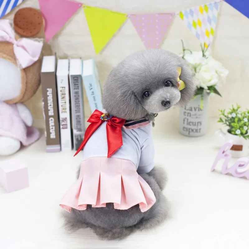 

Uniform Pet Fashion Dog Dress Bow Tie Summer Dog Clothes Chihuahua Yorkie Dog Party Skirts x