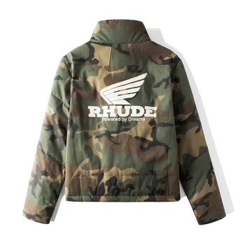 

Rhude Wings Printed Padded Jackets Men Women Camouflage Coats Oversized Thick Men Military Warm Short Jacket