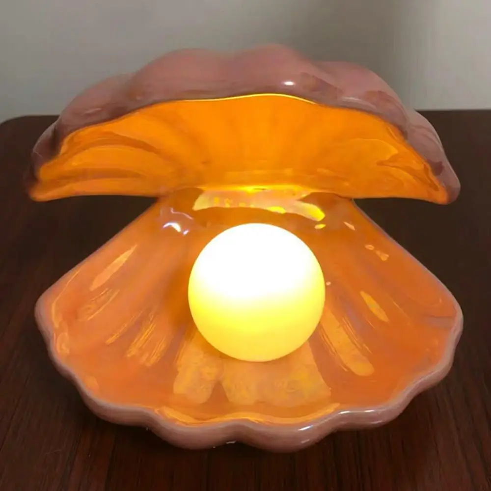 

Fantasy Ceramic Shell Pearl Lamp Bedroom Decor Night Light Streamer Fairy Shell for Girl Home Decoration Bedside Lamp Gift Decor