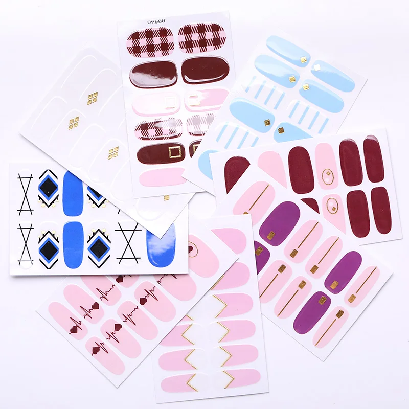 

1 PC Detachable Nail Stickers Full Cover Fake Nail Tips With Glue Mixed Pattern Transfer Decals Sticker Nail Decoration Tool