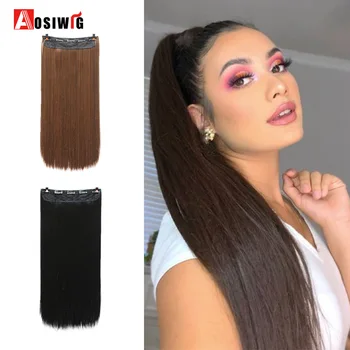 

AOSIWIG 24inch 5 Clips Long Straight Natural Ombre Hair High Tempreture Synthetic Hairpiece for Women Clip in Hair Extensions