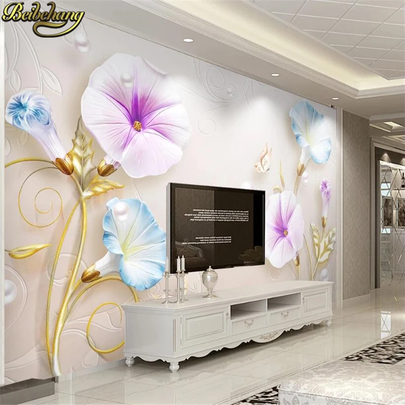 

beibehang Custom Relief jewelry morning glory wallpaper TV background mural Wall Painting Living Room Sofa wall paper Home Decor