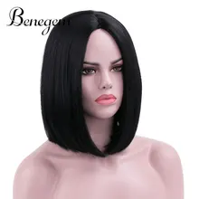 Benegem 14 дюймов черный боб парик для женщин средняя часть короткие прямые некружевные синтетические косплей костюм парики 35 см