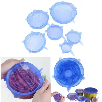 

Kitchen Accessories 6Pcs/Set Bowl Cover Silicone Stretch Kitchen Fruit Food Bowl Lid Cover Fresh Preservation Cover Flexible