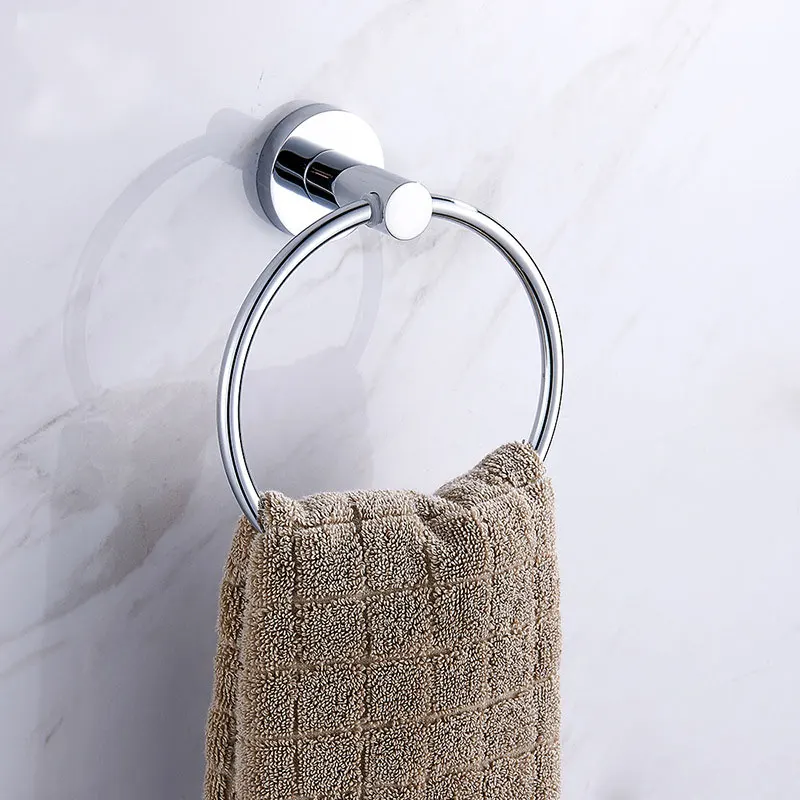 Bathroom Round Towel Holder Ring Wall Mounted, Bath Hand Towel Ring Circle Holders Door Hanger Towels Rack Stainless Steel
