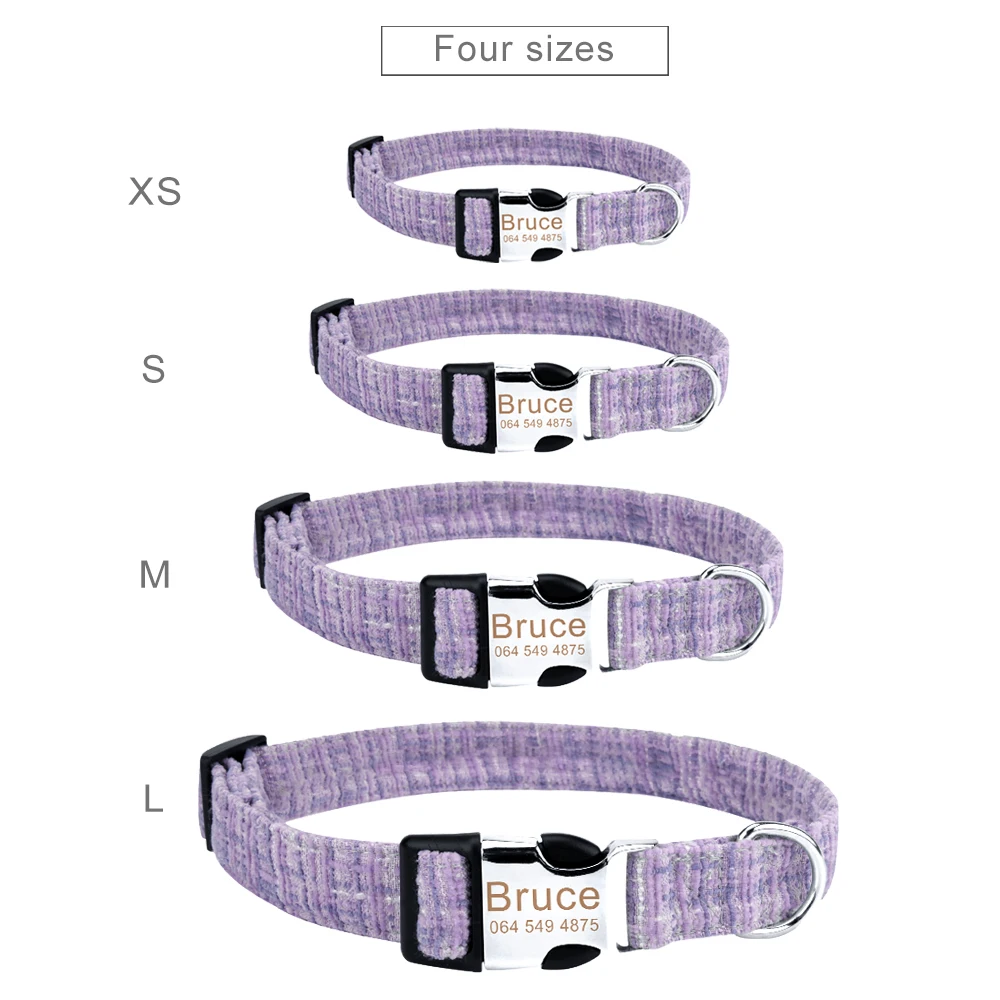 Customized Dog Collar Pure Color Adjustable Pet Collar Engraved Tag Id Name Puppy Collars for Cat 