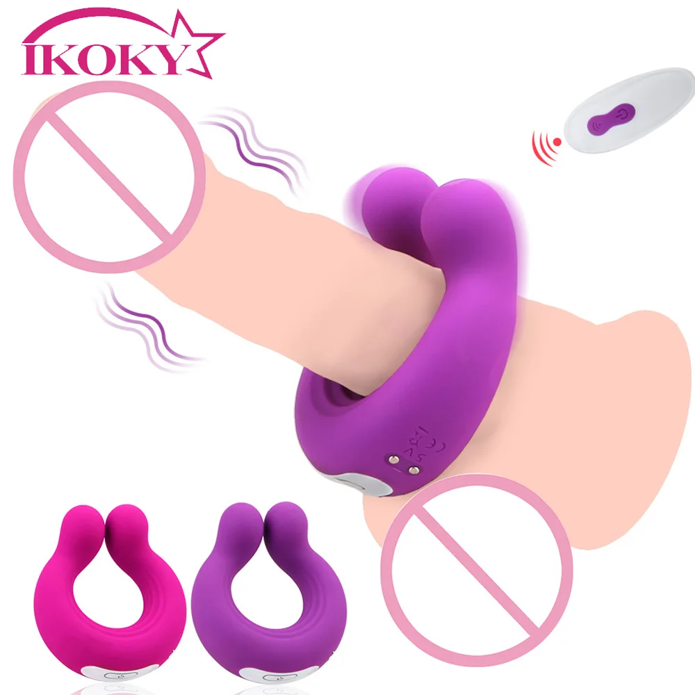 IKOKY-anillo vibrador para pene para hombre, 9 velocidades, masajeador, vibrador, estimulación del clítoris del pene, Juguetes sexuales, estimulador de clítoris