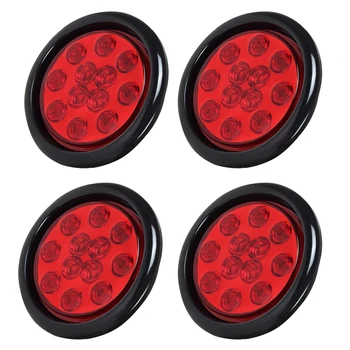 

Set/4 Red 12 Led 4 inch Round Truck Trailer Brake Stop Turn Tail Lights Submersible