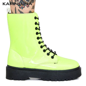 

Karinluna High Quality Brand Design women shoes Multicolor Round Toe Cross-tied Square Thick Heels Zip Ankel Boots