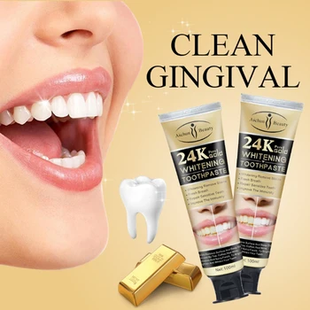 

Gold Teeth Whitening Toothpaste Fresh Breath Remove Dental Stains Teeth Care