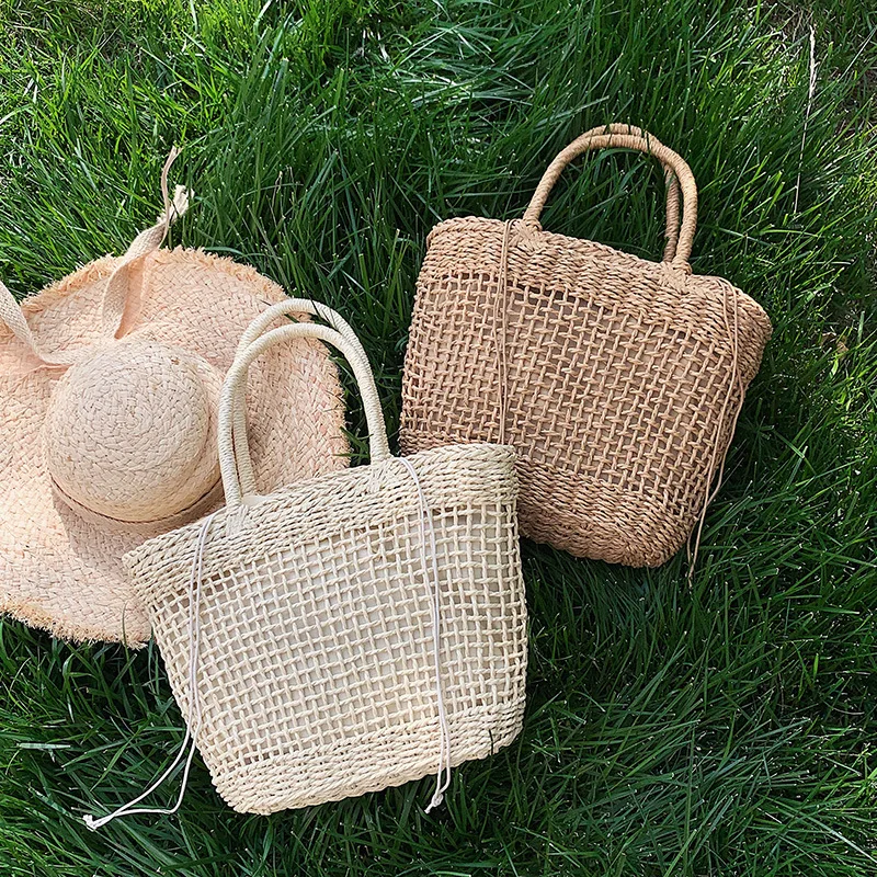

New Arrival 2019 Handbag Simple Solid Color Hollow out Woven Bag Beach Holiday Beach Straw Bag Fishnet Straw Bag Fashion