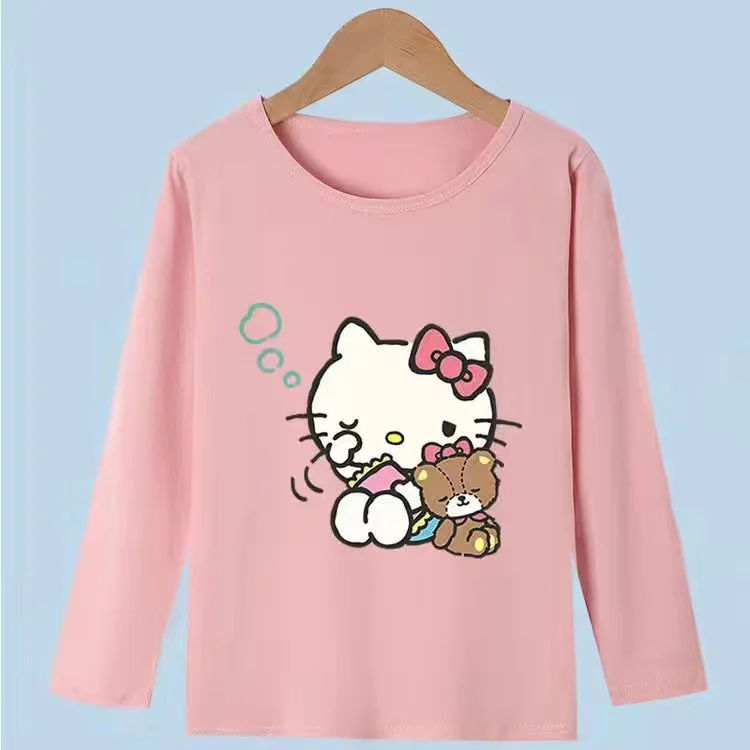 thumbnail image 1 of Hello Kitty dibujos animados Primavera Verano niños algodón manga larga Camiseta medio pequeño niños camisa inferior niño y niña niños, 1 of 5