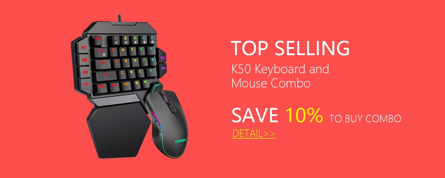 Redthunder um handed gaming keyboard rgb backlit 6400dpi macro programação combos do rato