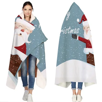 

Merry Christmas Santa Portable Wearable Fluffy Custom Hooded Blanket Fleece Hooded Throw WrapBed Blanket