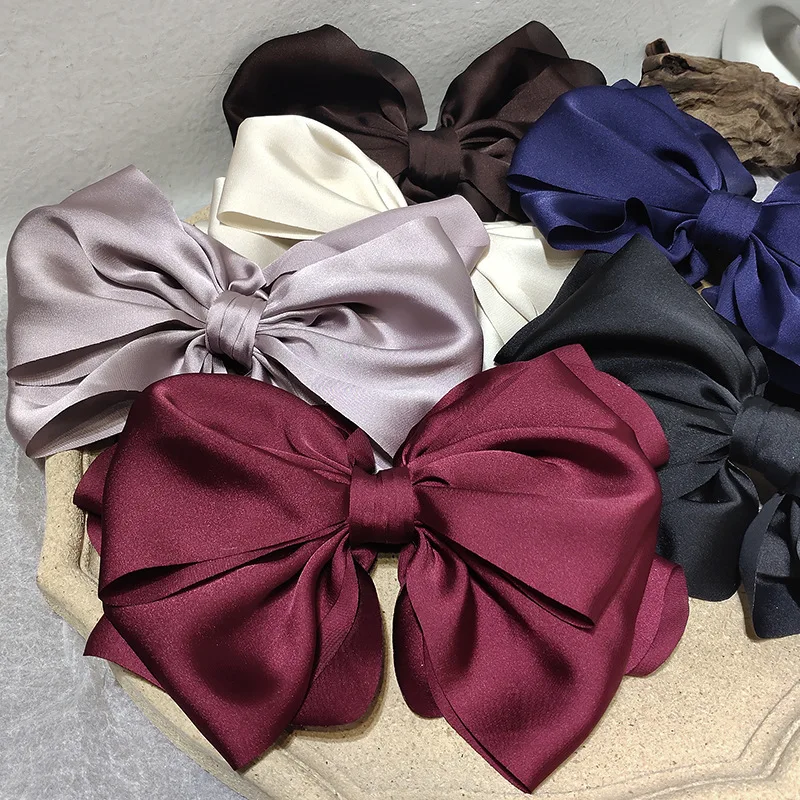 1PC Winter Velvet Bowknot Hair Clips Hand Tie Large Pigtail Bows Hairpin For Women Girls Satin Temperament Elegant Accessoires