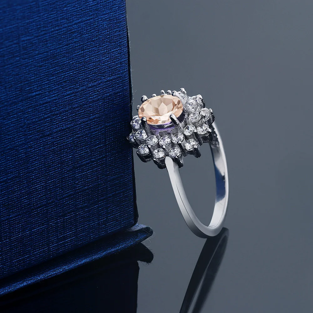 1,25 Ct ОВАЛЬНЫЙ персик морганит 925 пробы Серебряное кольцо