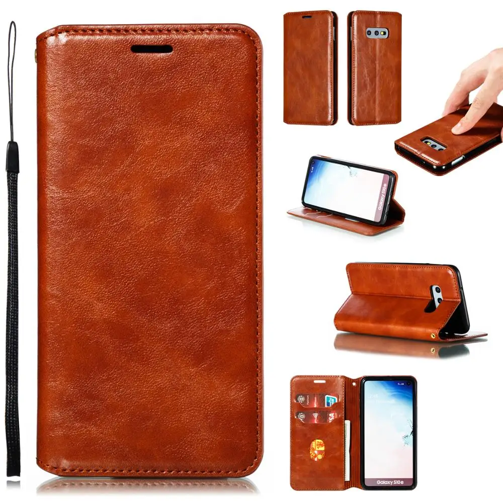 

For Samsung Galaxy S10 S9 S8 Plus S7 Edge S10e X 5G Retro Leather Case Card Slot Magnetic Phone Cover Holder Phone Bag