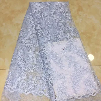 

Sky blue African Lace Fabric white Embroidery Nigerian sequins Lace Fabric.High Quality 2020 French Tulle Lace Fabric For Women