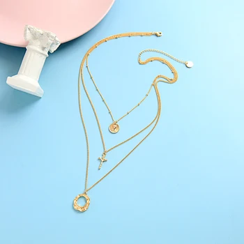 

Fashion Jewelry 2020 New Arrival Gold Color Circle Cross Dangle Multi-layer Pendant Necklace For Women New Factory Wholesale
