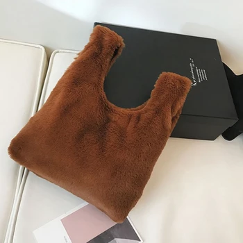 

Fur Handbags Brown Winter Mini Tote Furry Faux Fur Purse Shopper Bolso Mujer Torebka Damska Lunch Bag Torebki Tassen
