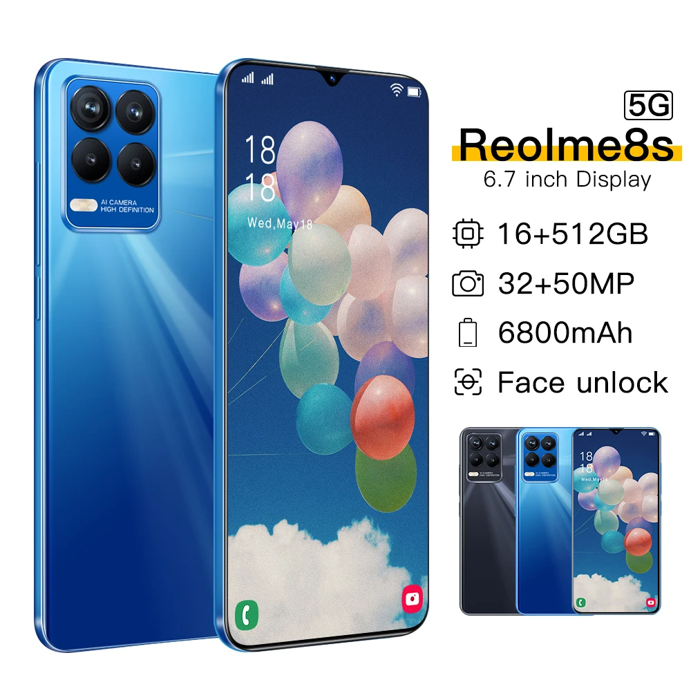 Reolme8s 5G smartphone 16GB+512GB 6.7-inch water drop screen 6800mAh phone Android 11 gaming phone